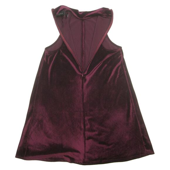 Storia Velvet Trapeze Dress Sz M Shiny Ribbed Wine Red Sleeveless Mock Neck - Picture 6 of 8